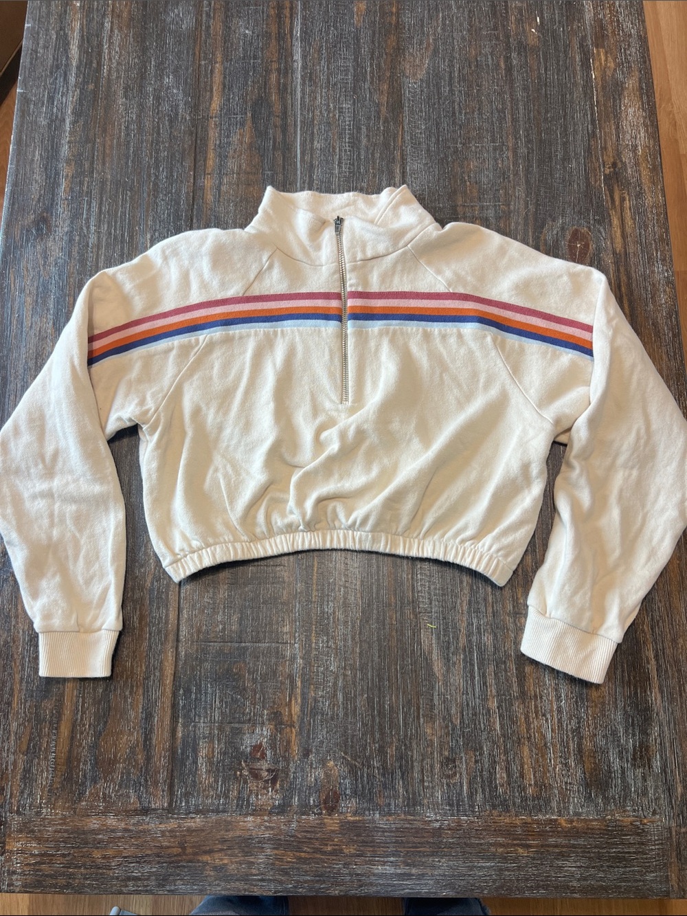 PacSun Cream Cropped Half-Zip Top with Rainbow Stripe